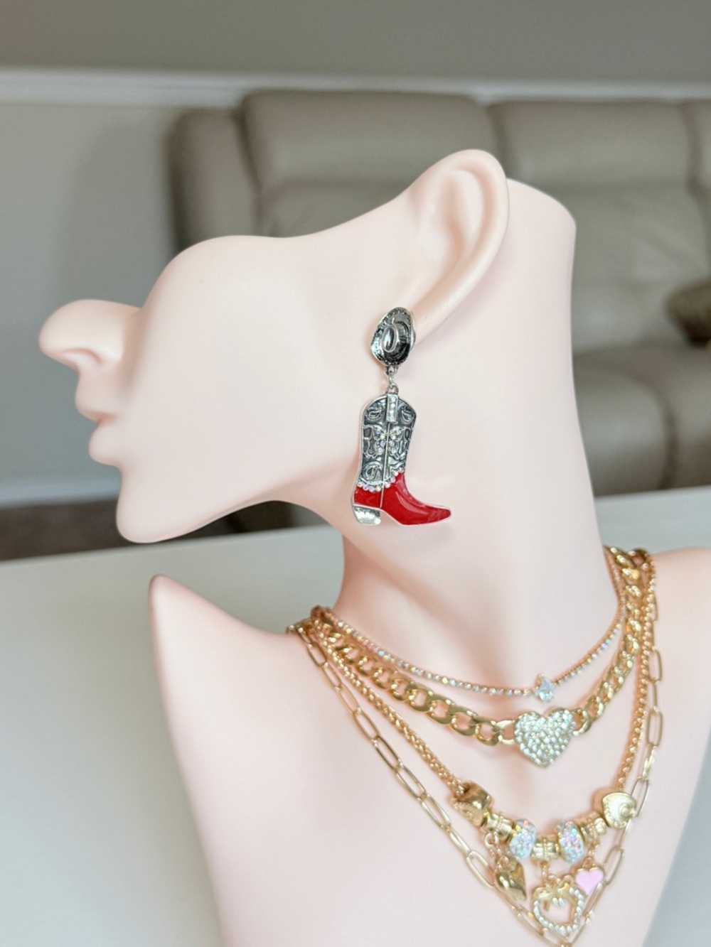 Red Cowboy Boot Dangle Earrings - Picture 4 of 13